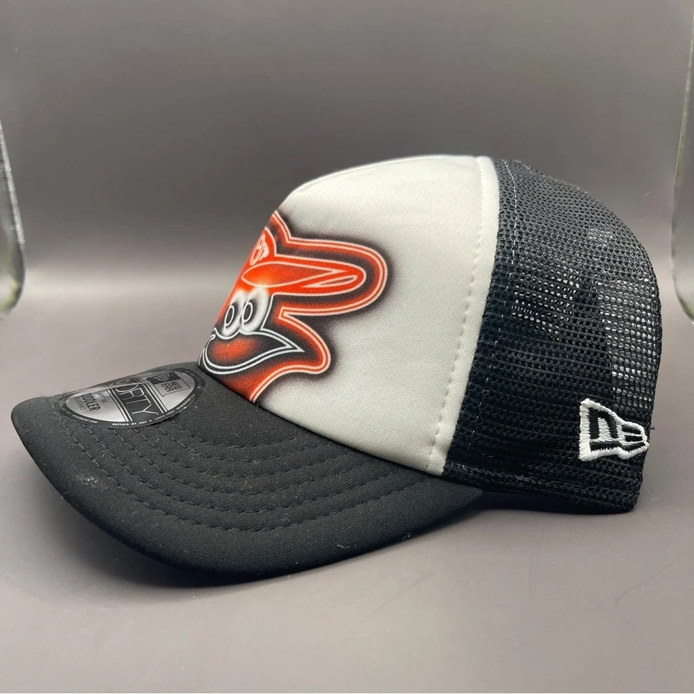 Toddler Baltimore Orioles New Era White/Black Painted A-Frame 9FORTY Trucker Adj